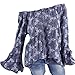 Produktbild Yazidan Damen Schrägstrich Drucken Horn Lange Ärmel Übergröße Oberteile Lose Bluse Schulterfrei Oben Trimmen Kalte Schulter Elegant Sexy 6 Farben Frau Ausgestellte Ärmel Kurz T-Shirt(Grün,M)