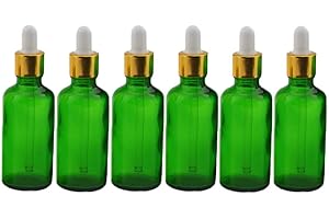 Suneast 5 Stück Tropfflasche aus Glas Kleine Aromatherapie Glasflaschen Leere Nachfüllbare Ätherisches Öl Pipettenflasche mit Glas Pipette für Duftöl Probe, Parfüm, Kosmetik - Grün (100ml)