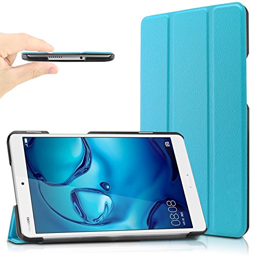 Huawei MediaPad M3 8.4 Hülle, Infiland Ultra Dünn Tri-Fold Smart-Muschel PU Leder Ultra Schlank Superleicht Ständer Smart Shell Cover Schutzhülle Etui Tasche für Huawei MediaPad M3 8.4 Tablet-PC (mit Auto Schlaf / Wach Funktion)(Hellblau)