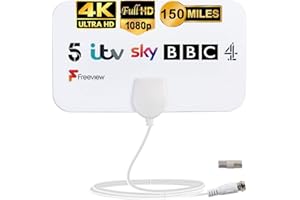MILIWAN TV Aerial, Indoor TV Aerial - 150 Miles Digital Freeview Aerial, HDTV Antenna for Freeview TV, Support 4K 1080P All Television– 12.2 FT Coax Cable