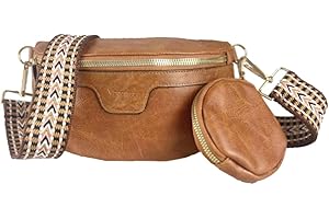 VPOOFREE Bolso Bandolera Mujer Piel PU Bolso Cruzado Riñonera de Media Luna Pequeño Bolsos de Hombro Bolso Casual de Moda Crossbody Bag con Correa Ancha Ajustable y ExtraíBle,Marrón