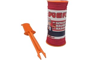 WERHE Sznur murarski na szpuli Ø1,8 mm długość 150 m z uchwytem – sznur brukarski czerwony – sznur budowlany z plecionego polipropylenu – odporny na węzły, zerwanie i obciążenia