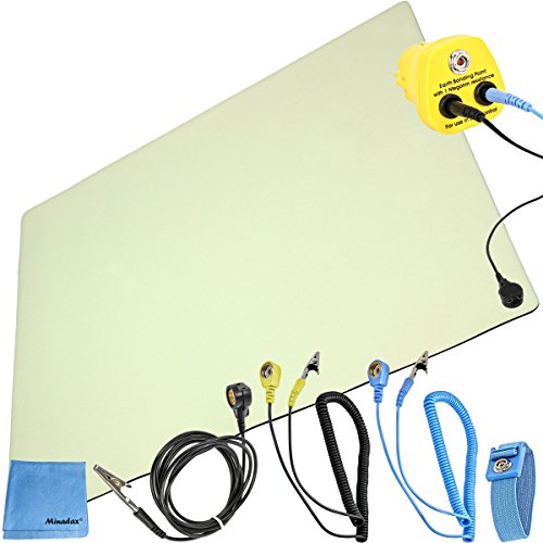 Sprotek Tapis antistatique de - Antistatique Tapis de travail - Pvc Tapis de sol avec câble de terre - QUALITÉ PROFESSIONNELLE - ESD de protection - 50 cm x 60 cm - + Minadax® Chiffon microfibre