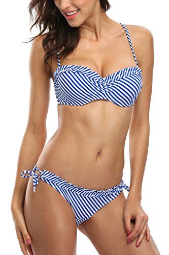 CharmLeaks Damen Bikini Set Mit Bügel Und Schalen Cups Push Up Bikini Streifen Abnehmbare Träger