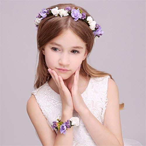 WDDZY® Women Silk Flower Princess Crown Head Wreath wristband Set Lady Artificial Foam Flowers Wedding Bridal Crown Bracelet Set , purple