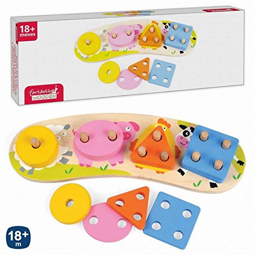 Juguetes Industriales Juego de Formas Granja de Madera Medidas 32 x 11 x 4.5 cm