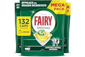 Fairy Detersivo Pastiglie Lavastoviglie Brillantante, 132 Capsule Lavastoviglie, Original Limone, Azione Pulente Al Primo Lavaggio, Efficace Sul Grasso Incrostato Con Azione Brillante