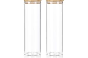 GIGMETA Set di 2 barattoli con coperchio, 1400 ml, in vetro con coperchio in bambù, per spaghetti, da cucina, ermetici, in vetro borosilicato rinforzato