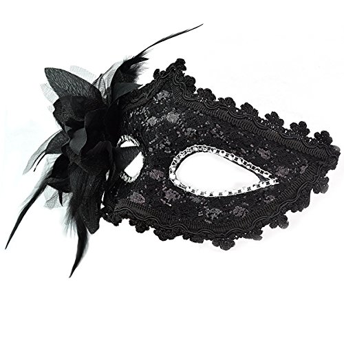 SUMERSHA Spitze mit Strass Liles venezianischer Maske Maskerade-Halloween-Kostüm (Schwarz) - 3