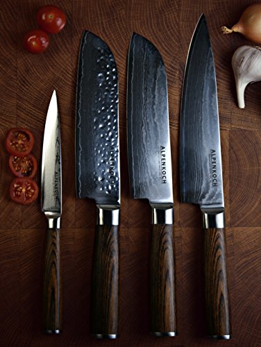 Damastmesser von ALPENKOCH – 20 cm Klinge – Kochmesser – HRC 60 – Äußerst scharf! – Pakka-Holz Griff – perfekt ausbalanciert – Ideal für Hobby- & Profiköche mit hohen Ansprüchen (Chef) - 8