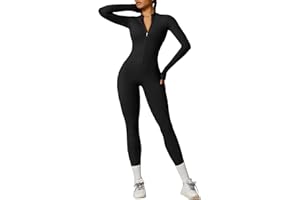 OEAK Mono deportivo largo ajustado para mujer, de manga larga, cuello alto, con cremallera, forro polar, sin costuras, de una pieza