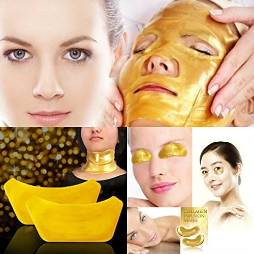 ONE1X - 1Set FACE,EYE,NECK Crystal 24K Gold Powder Gel Collagen Mask Masks Sheet Patch, Anti Ageing Aging, Remove Bags, Dark Circles & Puffiness, Skincare, Anti Wrinkle, Moisturising, Moisture, Hydrating, Uplifting, Remove Blemishes & Blackheads Product. Firmer, Smoother, Tone, Regeneration Of Skin. Suitable For Home Use Hot or Cold.