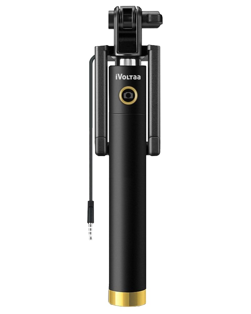 iVoltaa Next Gen Compact Wired Selfie Stick for iPhone and Android - Black