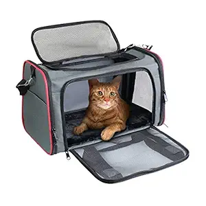 GOOPAWS Soft-Sided Pet Travel Carrier, Airline Approved Cat Carriers Dog Carrier Collapsible, Durable, Top Loading, Car Seat for Dogs and Cats and Small Animal, 17