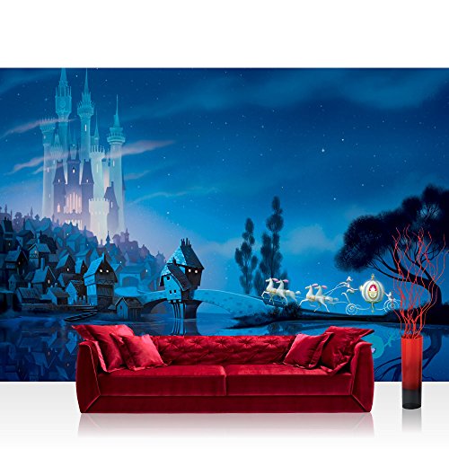 Preisvergleich Produktbild Vlies Fototapete 152.5x104cm PREMIUM PLUS Wand Foto Tapete Wand Bild Vliestapete - Kindertapete Tapete Disney Princesses Disney Cinderella Schloss Pferde Kutsche blau - no. 2244