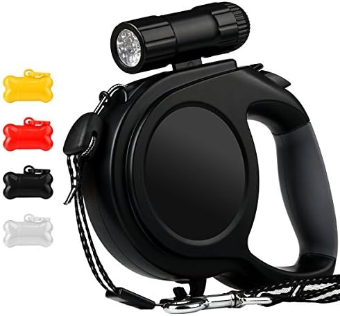Pawow Retractable Dog Leash, 3 in 1 Retractable Dog Leash with LED Flashlight - Heavy Duty Tangle Free Nylon Ribbon Dog Leash for Medium and Large Dogs (16ft)