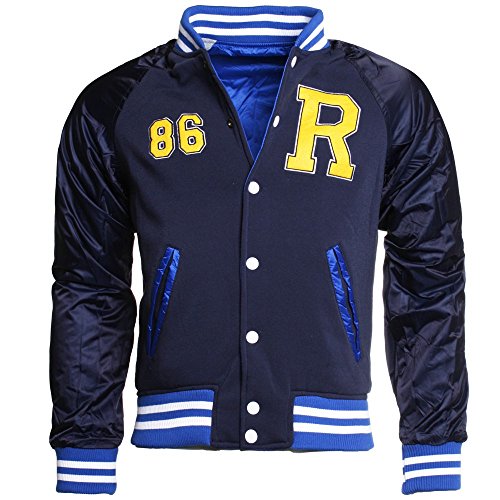 Young & Rich Herren Wende Jacke 812-4950 College Look Sweat Style bergangsjacke, Grsse:XXL;Farbe:Blau