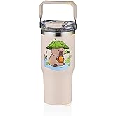 Diller 950ml Sevimli Kapibara Tumbler Pipetli/Pipetsiz Kullanım Kulplu Paslanmaz &Ccedil;elik Capybara Termos
