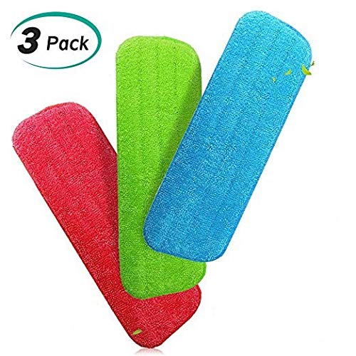 alcoon 3 Stück Mikrofaser Mop Reinigungspads für Reveal Mops und Spray Mops waschbar Mop Ersatz-Pads rot, blau und grün 41,9 x 14,5 cm/42 x 14,5 cm
