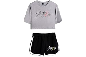 Flyself Kpop T-Shirt Tracksuits Two-Piece Crop Tops+Shorts Set Bang Chan Changbin Hyunjin Felix Seungmin Jeongin Jisung Minho Woojin