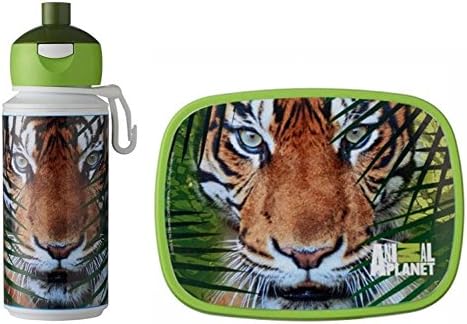 Rosti Mepal Animal Planet Childs Lunch Box and Pop Up Drink Bottle, Tiger Design