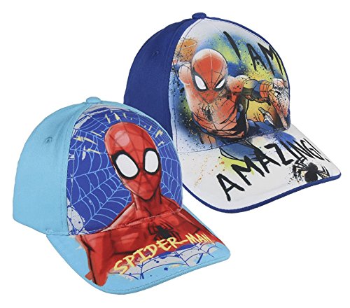 Pack 2 gorras de tela adaptables 2 diseños diferentes Spiderman azul/rojo y azul/blanco