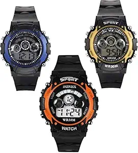 SINAR Combo of 3 Digital Black Dial Kids Watch