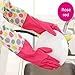 Produktbild Haosen Winter Blume Hülse Geschirrspülen Handschuhe Synthetischer Gummi mit Beflockung wasserdicht Anti-Rutsch Reinigungs Handschuhe Haushalt Handschuhe Wasserdichte Handschuhe (Rosen Rot)