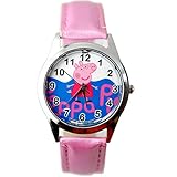 Quarz-Armbanduhr mit Peppa Wutz-Motiv, Pinkes Lederarmband von Taport, Ersatzbatterie, Geschenkverpackung