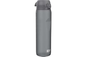 Ion8 Gourde 1l, 1000ml, Anti-Fuite, Facile à Ouvrir, Verrouillage Sécurisé, Poignée de Transport, Lavable en Lave-vaisselle, Sans BPA, Idéale pour le Sport et la Salle de Sport, Gris