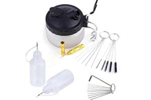 Poweka Airbrush Reinigungsset mit 5 Reinigungsbürsten, 5 Reinigungsnadeln, Reamer,Airbrush-Reinigungstopf Airbrush Reiniger, Tropfflaschen