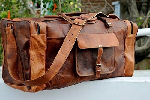Leather Bag 28" Unisex Handmade Real Leather Duffel Bag Weekend Bag Travel Bag Tan Brown Hemingway Duffle Bag