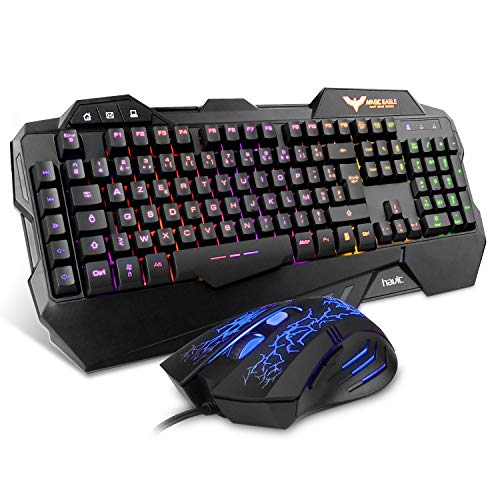 HAVIT Ensemble Clavier/Souris de Jeu USB Câblé Rétro-éclairé,105 Touches, avec 26 Touches Anti- HAVIT Ensemble Clavier/Souris de Jeu USB Câblé Rétro-éclairé,105 Touches, avec 26 Touches Anti-
