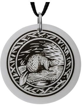 Handgemachte Biber Totem Runde Porzellan Anhänger (auf schwarzer Schnur)