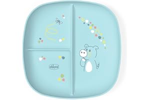 Chicco Piatto Pappa per Bebè e Bambini, Piatto Pappa con Scomparti con 3 Aree per Scoprire Nuovi Sapori, Lavabile in Lavastoviglie, Adatto per il Microonde, Senza BPA, 12+ Mesi, Azzurro