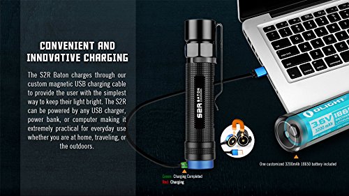 Olight® S2R Baton aufladbar LED Taschenlampe max. 1020 Lumen mit Cree XM-L2 LED – inkl. 1 x 3200mAh 18650 Akku, Schwarz - 5