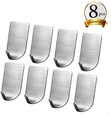 WinArrow 8Pcs Self Adhesive Hooks Durable Stainless Steel Peg Towel Hooks Environmentally-friendly Self-Adhesive Hooks High Viscosity Rustproof Heavy Duty Wall Hooks Traceless Hooks Save Space for Kitchen Bathroom Bedroom