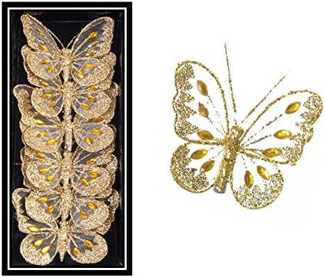 Gold 8cm Jewelled Mesh Clip On Butterfly Butterflies - Party / Wedding Table Decoration - Craft - Christmas Decoration (6)