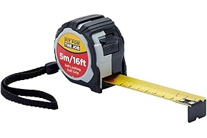 Fit For The Job 5m Tape Measure, Soft Grip Auto Lock Retractable Measuring Tape with Metric Measurements, Wrist Loop and Belt Clip