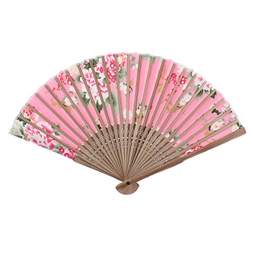 Blumenmuster Holzrippen Faltbar Sommer tragbar Handfächer Pink Hellbraun - 2