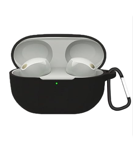Kwnobile Silikon-Hülle Für Sony WF-1000XM5 – Grün/schwarz, Schützt Das Ladecase, Mit Karabiner, Lädt Ohne Abnehmen, Kratzfest & Rutschsicher