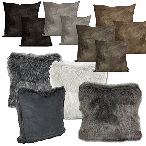 JEMIDI Kissenhülle Lederlook Fell Kissenbezug Bezüge Kissen Hülle Sofa Bezug Hüllen (50cm x 50cm, Wildfell Braun) - 2