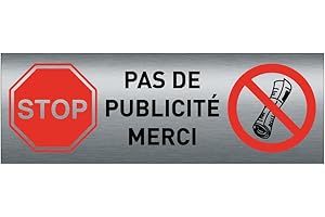 AUA SIGNALETIQUE - Plaque SIGNALÉTIQUE Aluminium Brossé AluSign 75X25 mm - (Pas de Publicité Rouge)