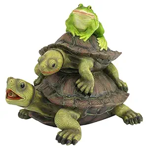 Design Toscano QM2854700 Along for The Ride, Frog and Turtles Spitter Piped Statue, Full Color