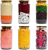 STAR WORK 1000 Gram Glass Jar with Air Tight Gold Lid for Kitchen Dried Masla Storage Jar,Honey Jar,Jar and Co
