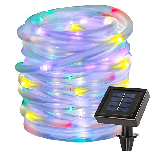 LED Rope Lights Waterproof 33ft 100 LED Solar Power String Lights Fairy Lights For Outdoor Indoor Home Decoration Christmas Tree, Thanksgiving, Wedding Party Garden Lawn Patio Decoration Multi-Color