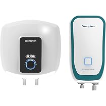 Buy Crompton Solarium Qube 15LTR, 2KW,5 Star-Rated Storage Water Heater  (White u0026 Black) and Solarium Vogue 3-Litre, 3KW Instant Water Heater/Geyser  with Installation Pipe (White and Turquoise Blue) Online at Low Prices
