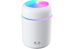 WCC Portable Mini Humidifier for Bedroom and Office - Personal Desktop Air Humidifier with Colorful Cycling Light, Dual Mist Modes, Auto Shut-Off, Ultra Quiet for Home and Car (White)