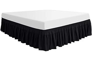 PiccoCasa Polyester Wrap Around Bed Skirt,Elastic Dust Ruffles Bedskirts,Fade & Wrinkle,No Lift Mattress,Three Fabric Sides with 16 Inch Drop Black Queen