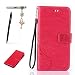 Produktbild Sony Xperia M2 Hülle, Sony Xperia M2 Schutzhülle, Alfort 3 in 1 Lederhülle Fashion Design Premium PU Leder Hohe Qualität Tasche Case Cover Kasten Abdeckung Wallet für Sony Xperia M2 4.8" Smartphone Funktion Standfunktion Unterstützte Telefone und Magnetverschluss mit Schmetterling ( Rote ) + Alfort Schwarz Stylus Pen + Netter Staub Stecker